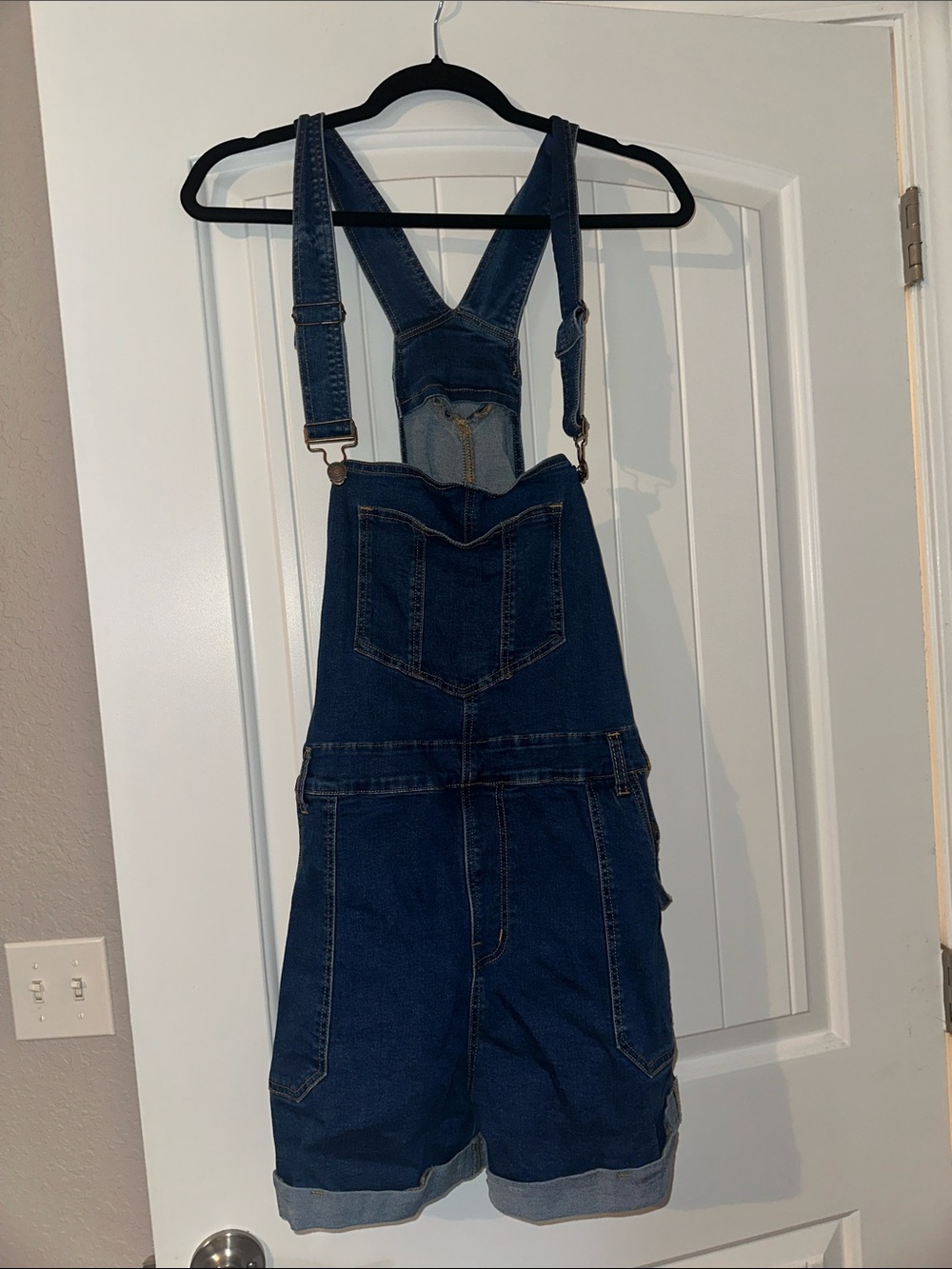 Dark Blue Denim Short Overalls for Men - Classic Workwear Style
